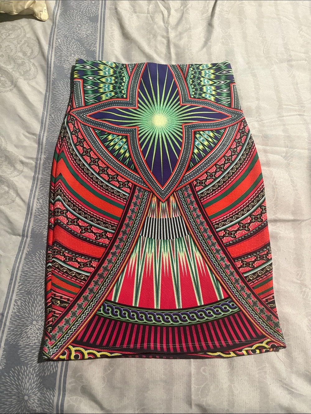 A3 Design Bold Geometric Pencil Skirt in Red, Green, Blue, Pink, Black